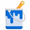 Paint bucket with dripping blue paint.