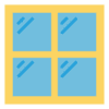 Four-pane window with yellow frame illustration.